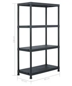 vidaXL Storage Shelf Rack Black 200 kg 80x40x138 cm Plastic