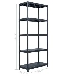 vidaXL Storage Shelf Rack Black 500 kg 90x60x180 cm Plastic