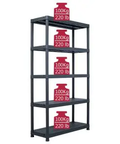 vidaXL Storage Shelf Rack Black 500 kg 100x40x180 cm Plastic