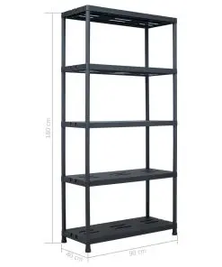 vidaXL Storage Shelf Rack Black 260 kg 90x40x180 cm Plastic