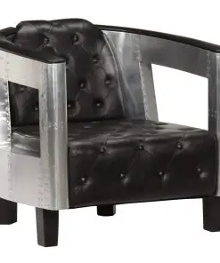 vidaXL Aviator Armchair Black Real Leather