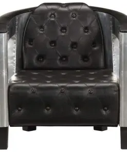 vidaXL Aviator Armchair Black Real Leather