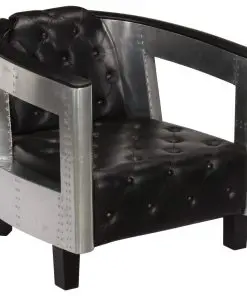 vidaXL Aviator Armchair Black Real Leather