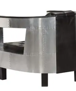 vidaXL Aviator Armchair Black Real Leather