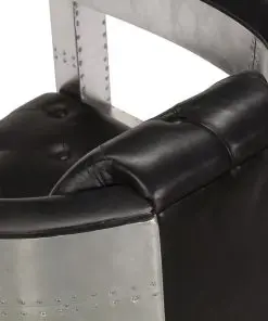 vidaXL Aviator Armchair Black Real Leather