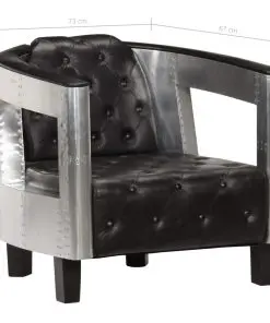 vidaXL Aviator Armchair Black Real Leather
