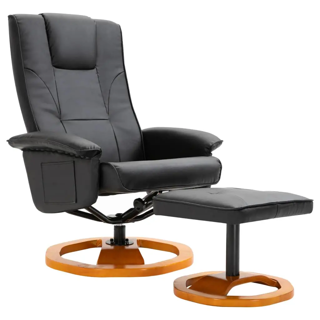 vidaXL Swivel TV Armchair with Foot Stool Black Faux Leather