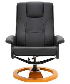 vidaXL Swivel TV Armchair with Foot Stool Black Faux Leather