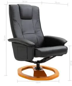 vidaXL Swivel TV Armchair with Foot Stool Black Faux Leather