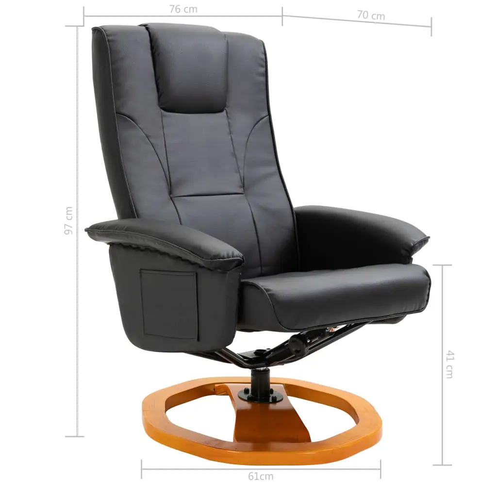 vidaXL Swivel TV Armchair with Foot Stool Black Faux Leather
