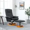 vidaXL Swivel TV Armchair with Foot Stool Black Faux Leather