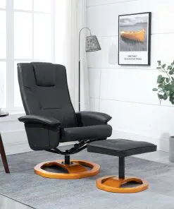 vidaXL Swivel TV Armchair with Foot Stool Black Faux Leather vidaXL Swivel TV Armchair with Foot Stool Black Faux Leather