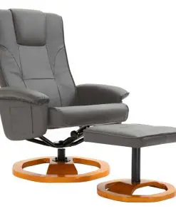vidaXL Swivel TV Armchair with Foot Stool Grey Faux Leather
