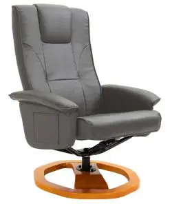 vidaXL Swivel TV Armchair with Foot Stool Grey Faux Leather