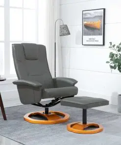 vidaXL Swivel TV Armchair with Foot Stool Grey Faux Leather vidaXL Swivel TV Armchair with Foot Stool Grey Faux Leather