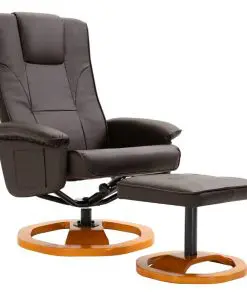 vidaXL Swivel TV Armchair with Foot Stool Brown Faux Leather