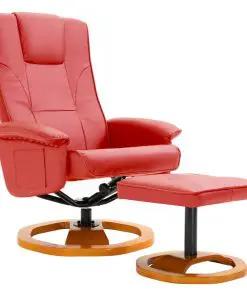 vidaXL Swivel TV Armchair with Foot Stool Red Faux Leather