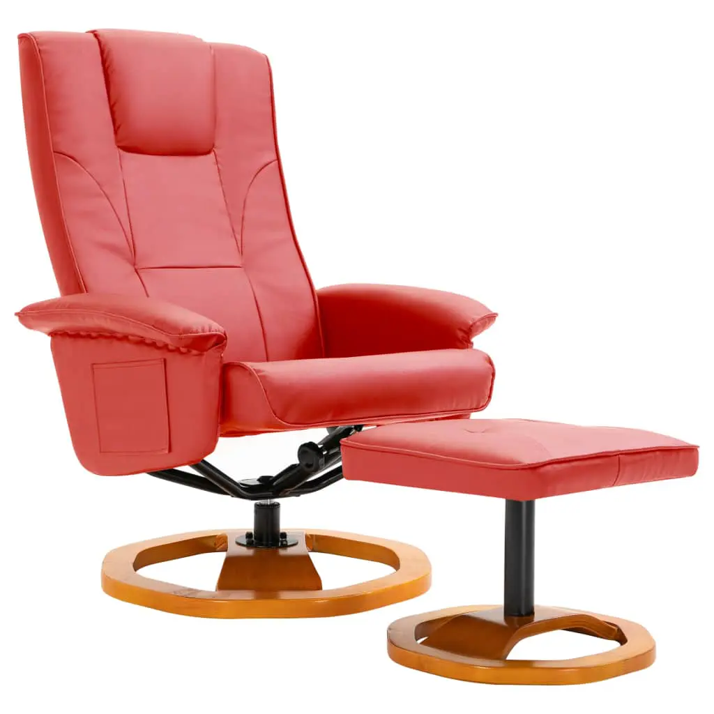 vidaXL Swivel TV Armchair with Foot Stool Red Faux Leather