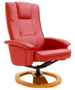 vidaXL Swivel TV Armchair with Foot Stool Red Faux Leather