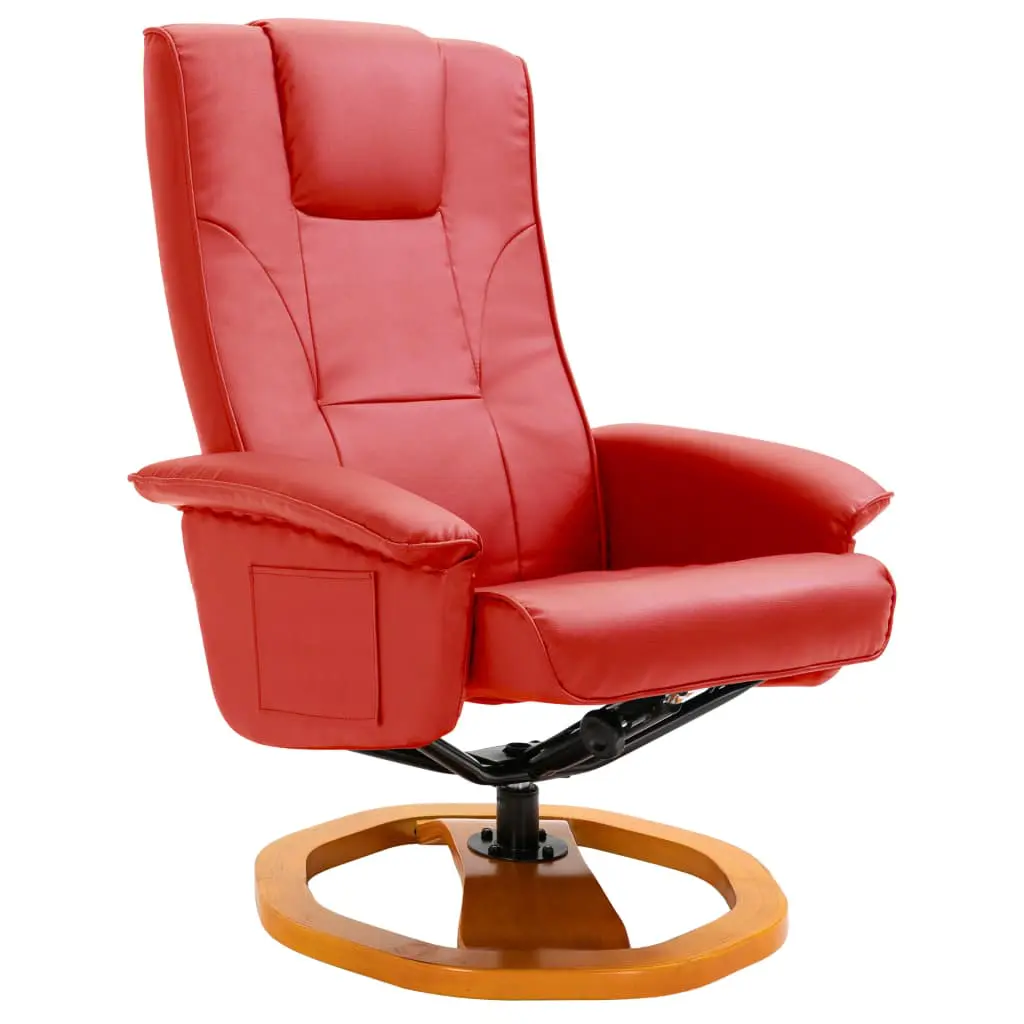 vidaXL Swivel TV Armchair with Foot Stool Red Faux Leather
