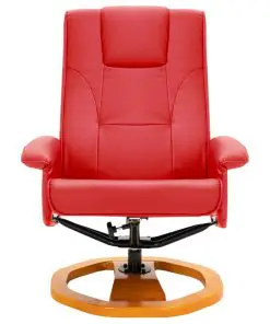 vidaXL Swivel TV Armchair with Foot Stool Red Faux Leather