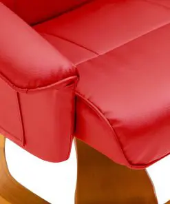 vidaXL Swivel TV Armchair with Foot Stool Red Faux Leather