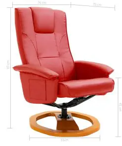 vidaXL Swivel TV Armchair with Foot Stool Red Faux Leather