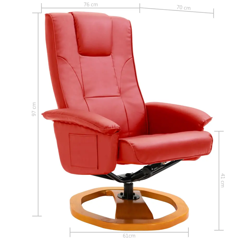 vidaXL Swivel TV Armchair with Foot Stool Red Faux Leather