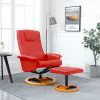 vidaXL Swivel TV Armchair with Foot Stool Red Faux Leather
