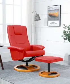 vidaXL Swivel TV Armchair with Foot Stool Red Faux Leather vidaXL Swivel TV Armchair with Foot Stool Red Faux Leather