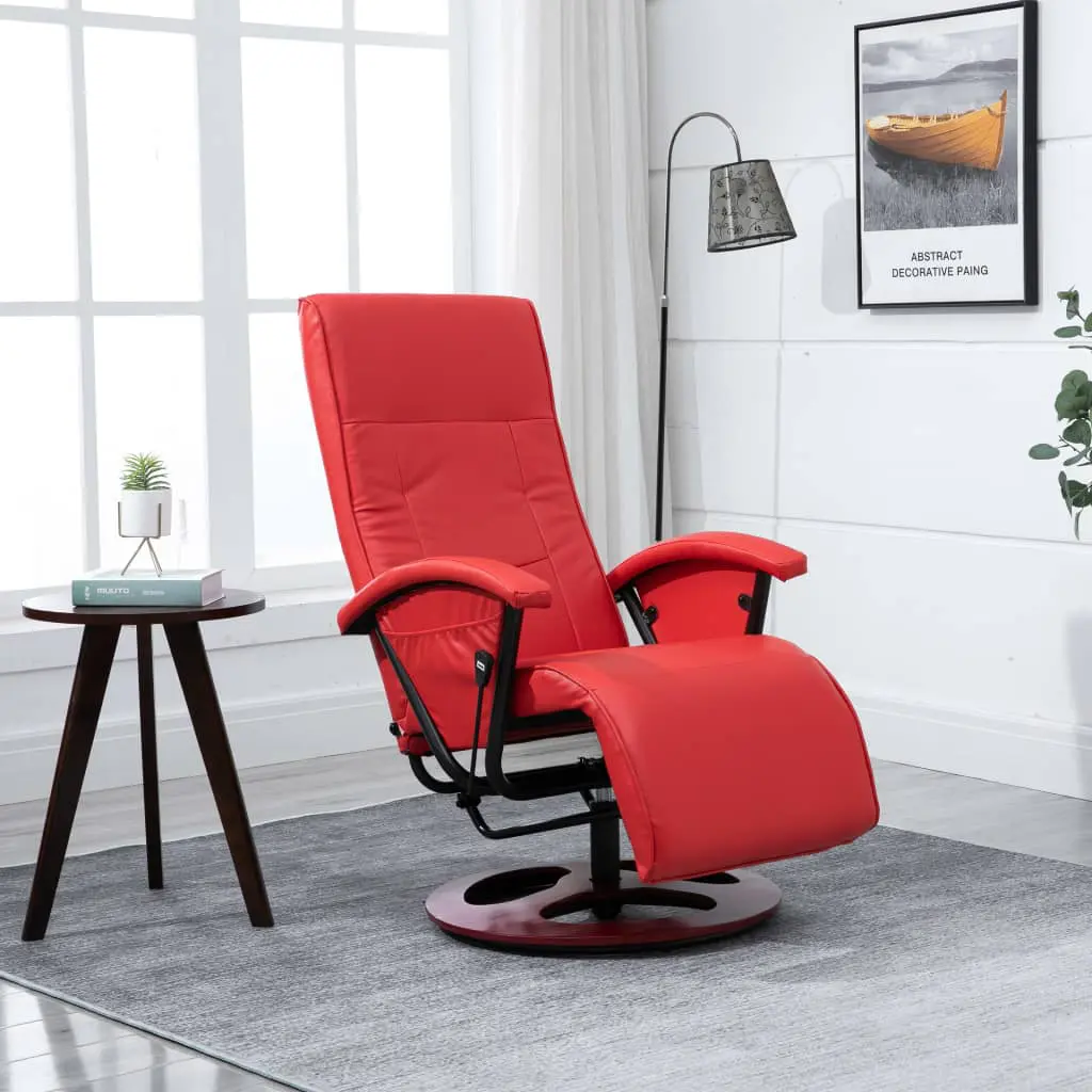 vidaXL Swivel TV Armchair Red Faux Leather