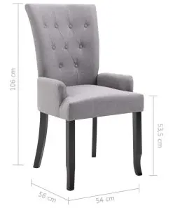 vidaXL Dining Chair with Armrests Light Grey Fabric