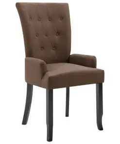 vidaXL Dining Chair with Armrests Brown Fabric