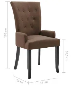 vidaXL Dining Chair with Armrests Brown Fabric