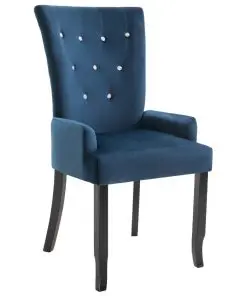 vidaXL Dining Chair with Armrests Dark Blue Velvet