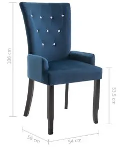 vidaXL Dining Chair with Armrests Dark Blue Velvet