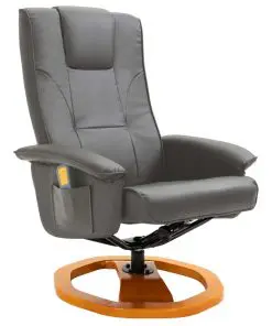 vidaXL Massage Chair with Foot Stool Grey Faux Leather