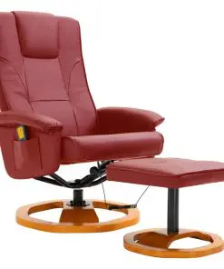 vidaXL Massage Chair with Foot Stool Wine Red Faux Leather