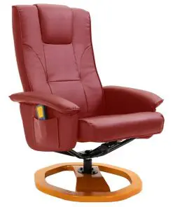 vidaXL Massage Chair with Foot Stool Wine Red Faux Leather
