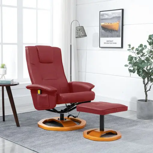 vidaXL Massage Chair with Foot Stool Wine Red Faux Leather