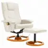 vidaXL Massage Chair with Foot Stool Cream Faux Leather