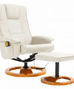 vidaXL Massage Chair with Foot Stool Cream Faux Leather