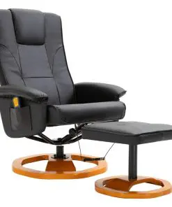 vidaXL Massage Chair with Foot Stool Black Faux Leather