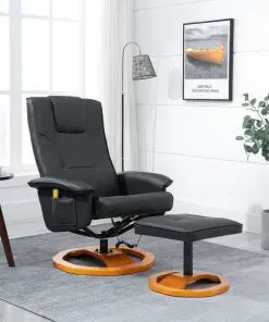 vidaXL Massage Chair with Foot Stool Black Faux Leather