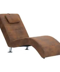 vidaXL Chaise Longue with Pillow Brown Faux Suede Leather