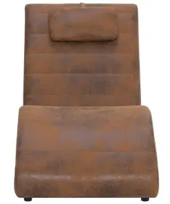 vidaXL Chaise Longue with Pillow Brown Faux Suede Leather