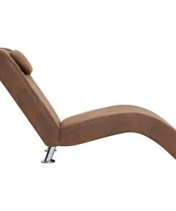 vidaXL Chaise Longue with Pillow Brown Faux Suede Leather