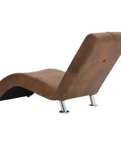 vidaXL Chaise Longue with Pillow Brown Faux Suede Leather
