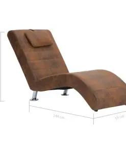vidaXL Chaise Longue with Pillow Brown Faux Suede Leather