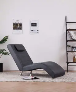 vidaXL Chaise Longue with Pillow Grey Faux Suede Leather